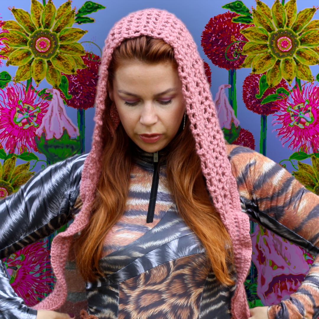 hooded scarf wool pink