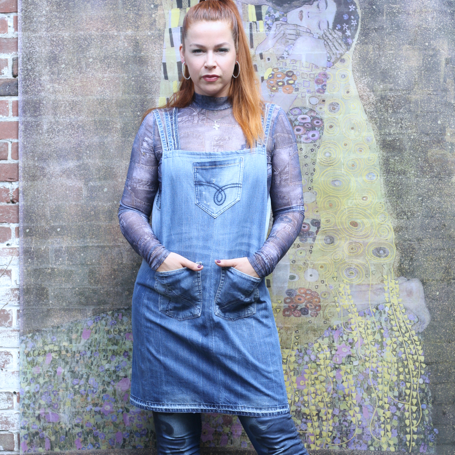 Denim overgooier met zakken
