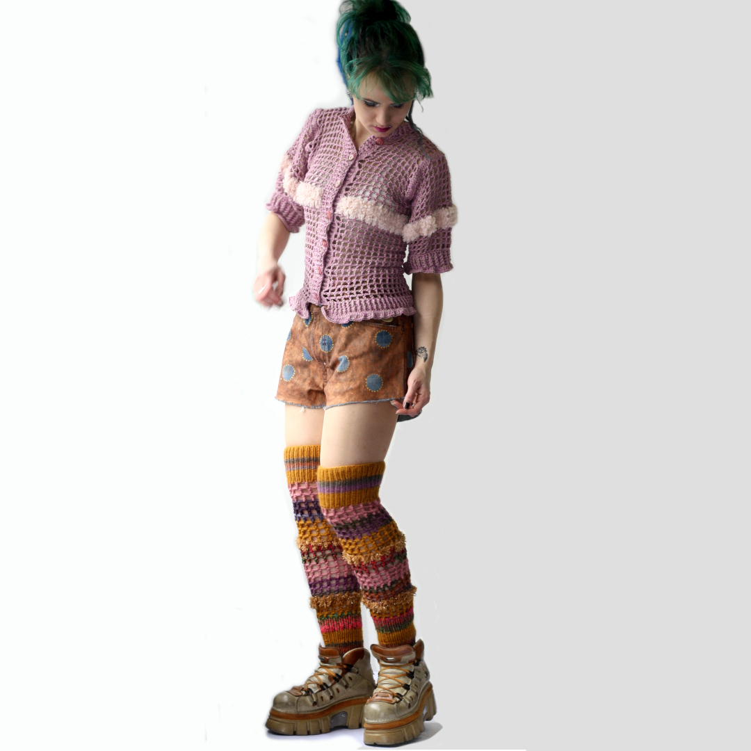 Wollen beenwarmers gehaakt gebreid multi color