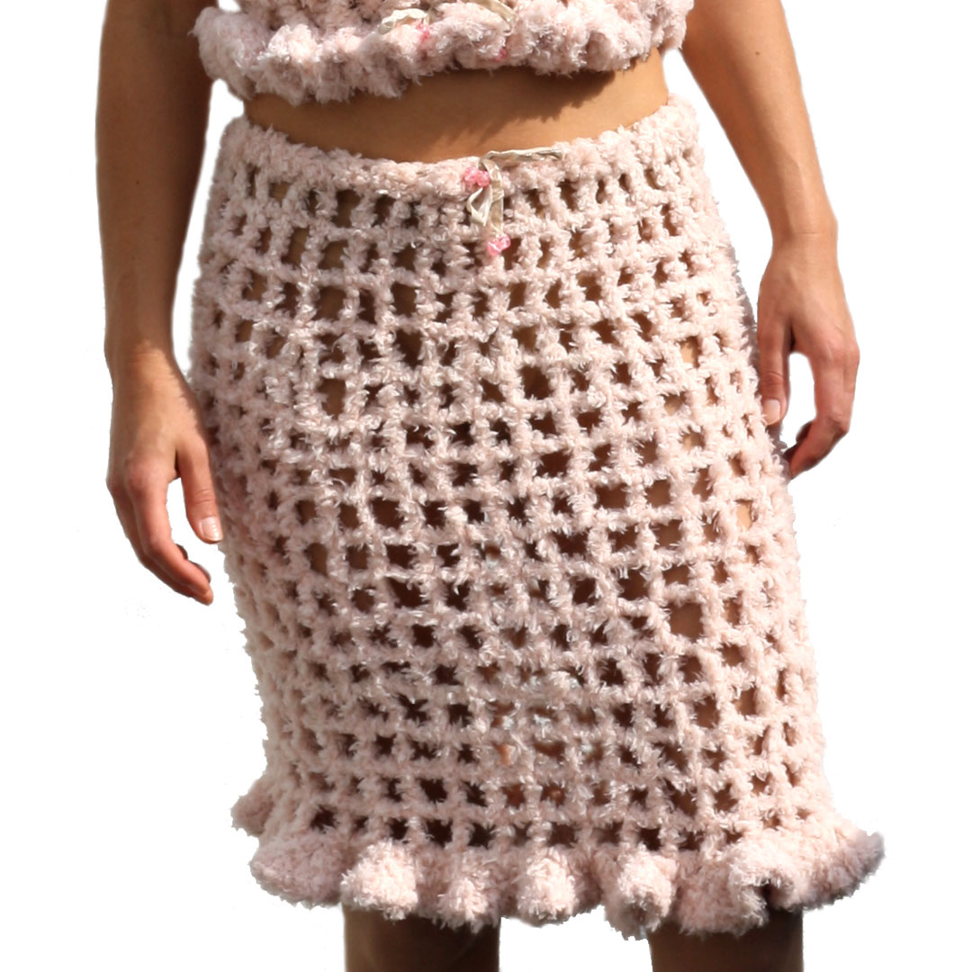 Roze gehaakte rok ajour bont fake fur