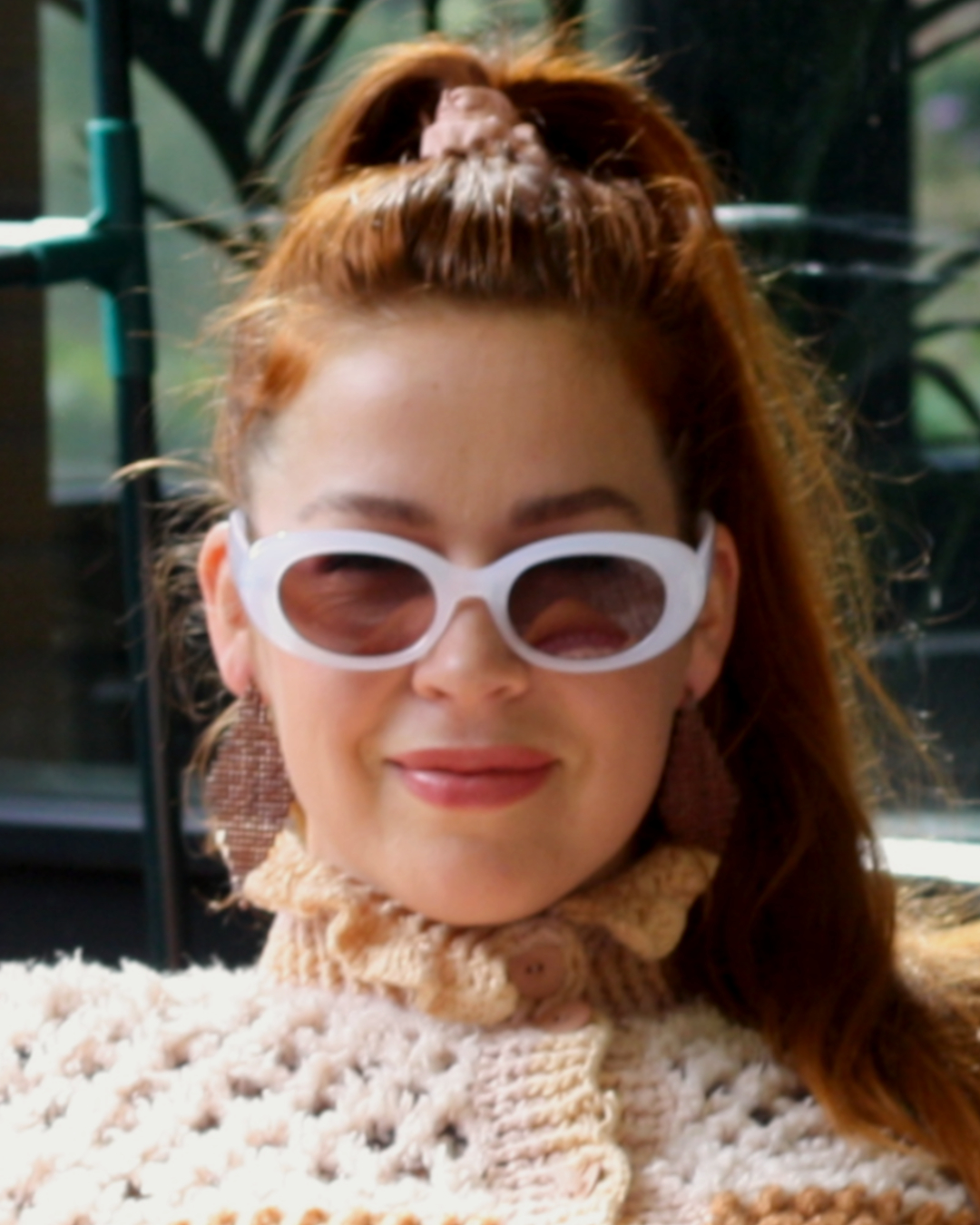 Large cardigan with ruffled turtle neck