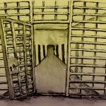 Tekening ingang met hek - Drawing of a gate
